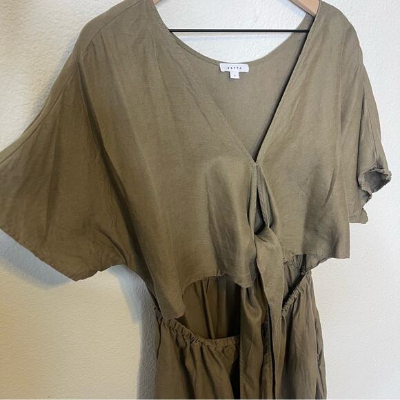 Vetta The Convertible Wrap Mini Dress Olive Green Linen Blend Womens Size M - Picture 6 of 8